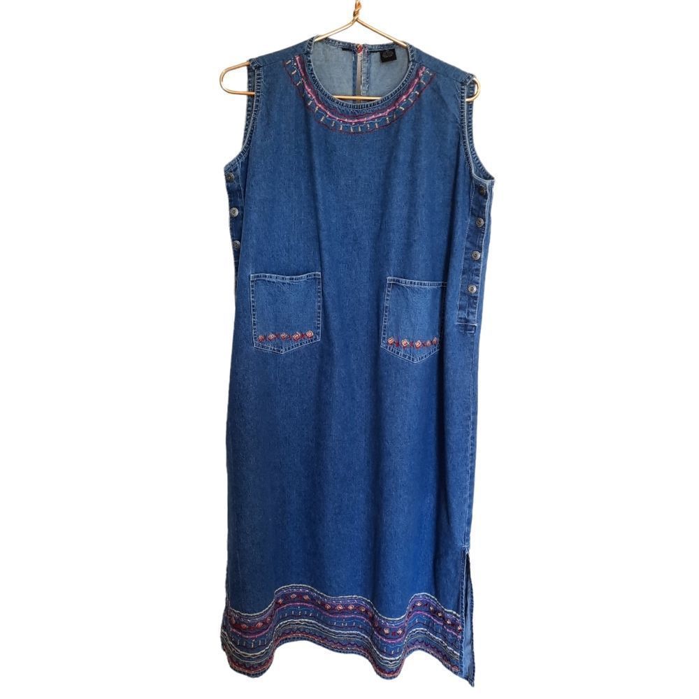 Vintage Denim Jumper Size Xl Embroidered Grannycore Homeschool Mom